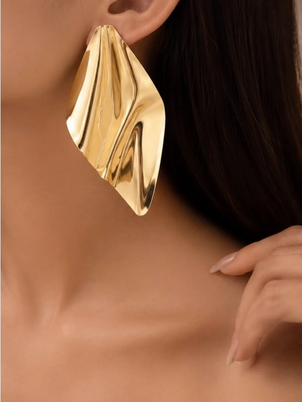 Gold Sculptural Drop Earrings - Women Jewelry NWOT